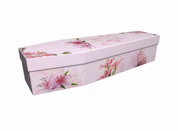 Pink Lilies Cardboard Coffin - Barringtons Funeral - Bishops Stortford