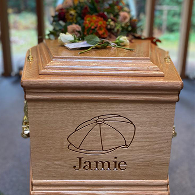 Engraved & Colour Coffins are available in a wide variety of painted finishes and engraved with the name of your loved one. Bishops Stortford
